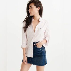 Y2K Abercrombie & Fitch Pink White Stripe Polka Dots Button Down Shirt Size M